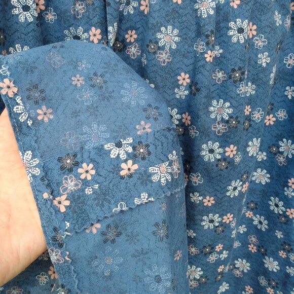 Amish Mennonite Cape Dress PLUS SIZE 44" B 41" W Blue Pink Floral Handmade - Picture 6 of 10